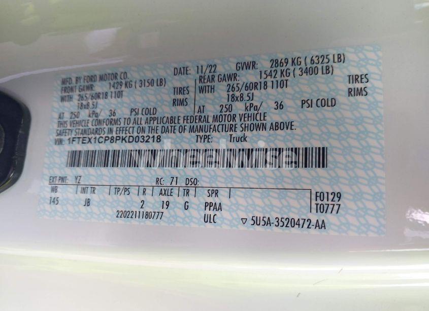 Photo 9 of 2023 Ford F-150 XL (VIN 1FTEX1CP8PKD03218)