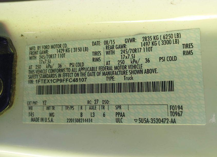 Photo 9 of 2015 Ford F-150 XL (VIN 1FTEX1CP9FFC48107)