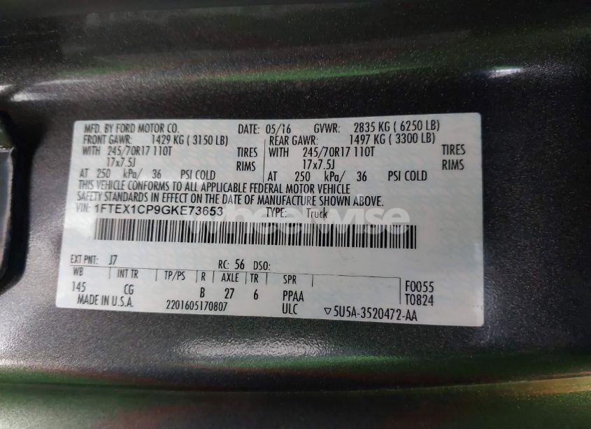 Photo 9 of 2016 Ford F-150 XL (VIN 1FTEX1CP9GKE73653)