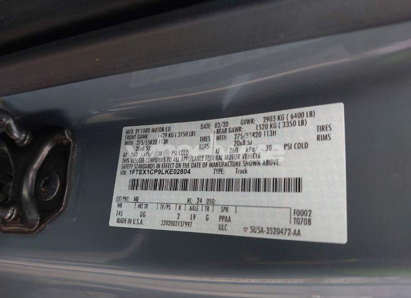 Photo 9 of 2020 Ford F-150 XL (VIN 1FTEX1CP9LKE02804)