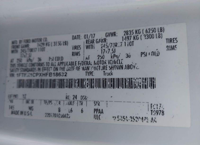 Photo 9 of 2017 Ford F-150 XL (VIN 1FTEX1CPXHFB18632)