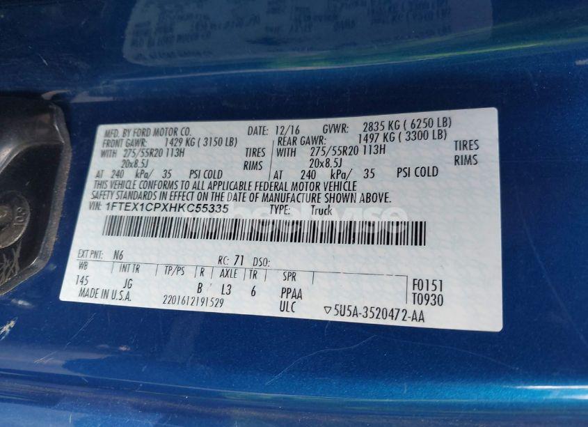 Photo 9 of 2017 Ford F-150 XL (VIN 1FTEX1CPXHKC55335)