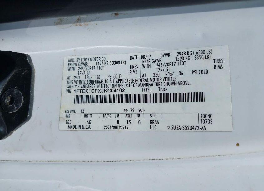 Photo 9 of 2018 Ford F-150 XL (VIN 1FTEX1CPXJKC04102)