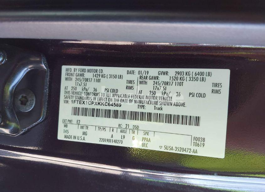 Photo 9 of 2019 Ford F-150 LARIAT/XL/XLT (VIN 1FTEX1CPXKKC64589)