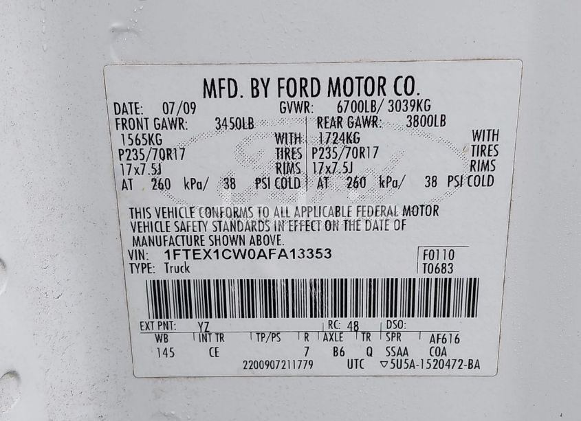 Photo 9 of 2010 Ford F-150 XL (VIN 1FTEX1CW0AFA13353)