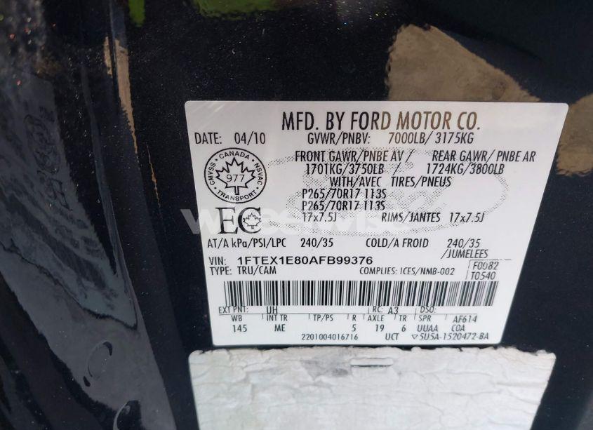 Photo 9 of 2010 Ford F-150 STX/XL/XLT (VIN 1FTEX1E80AFB99376)