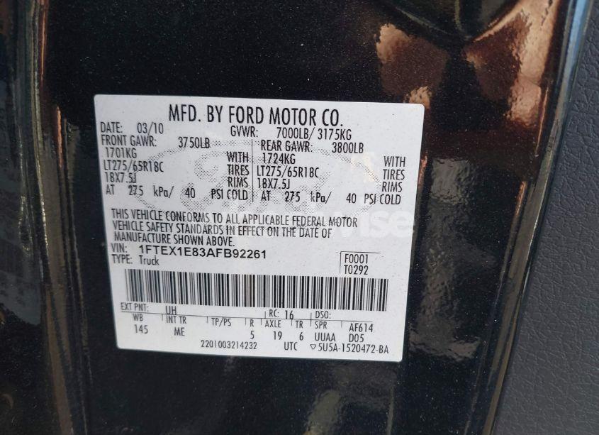 Photo 9 of 2010 Ford F-150 STX/XL/XLT (VIN 1FTEX1E83AFB92261)