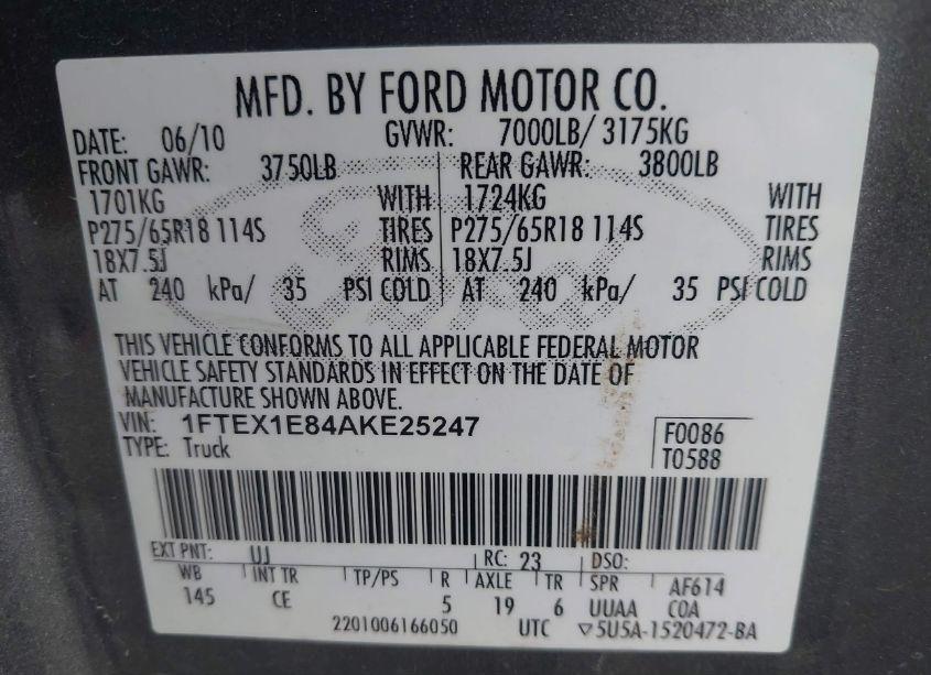 Photo 9 of 2010 Ford F-150 STX/XL/XLT (VIN 1FTEX1E84AKE25247)