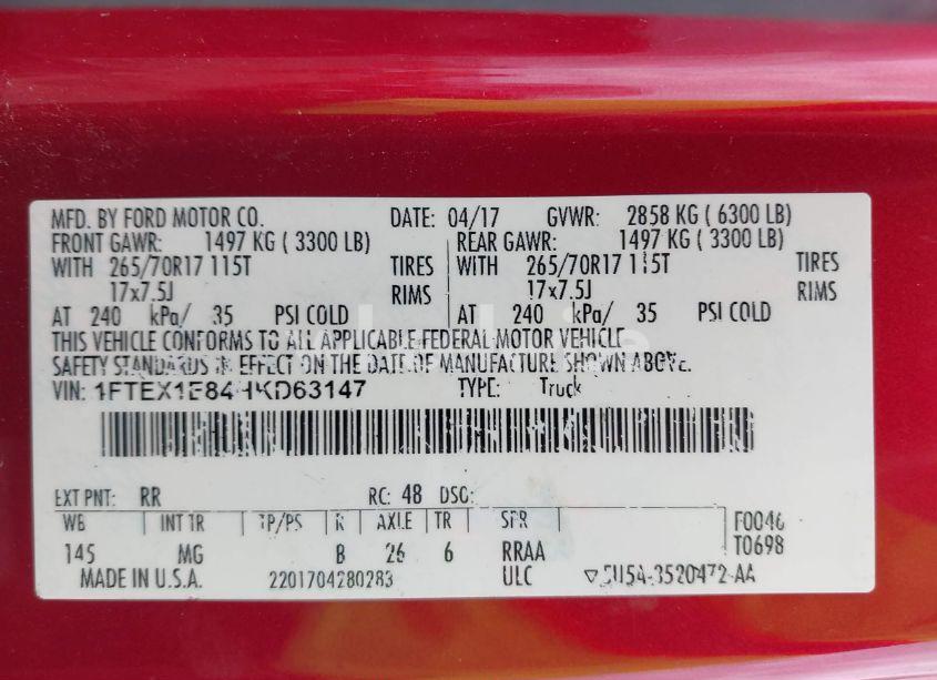 Photo 9 of 2017 Ford F-150 XLT (VIN 1FTEX1E84HKD63147)