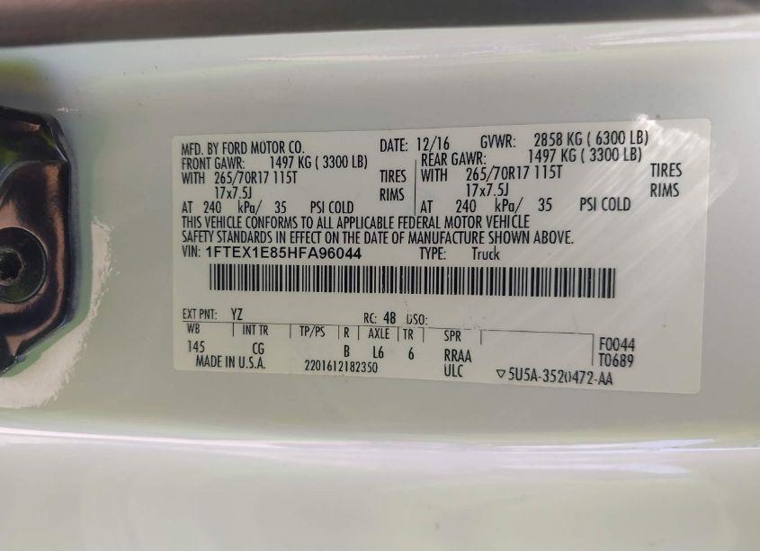 Photo 9 of 2017 Ford F-150 XL (VIN 1FTEX1E85HFA96044)