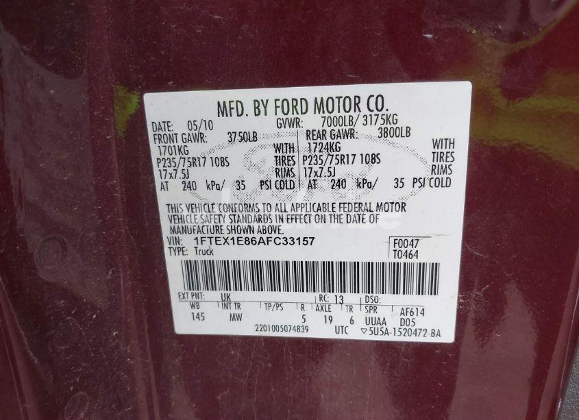 Photo 9 of 2010 Ford F-150 STX/XL/XLT (VIN 1FTEX1E86AFC33157)