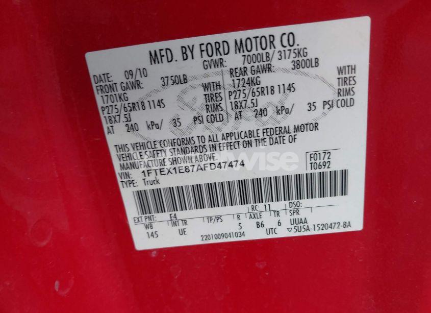 Photo 9 of 2010 Ford F-150 STX/XL/XLT (VIN 1FTEX1E87AFD47474)