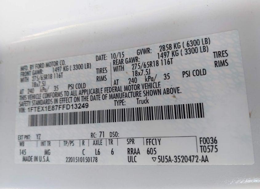 Photo 9 of 2015 Ford F-150 XLT (VIN 1FTEX1E87FFD13249)