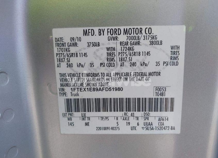 Photo 9 of 2010 Ford F-150 STX/XL/XLT (VIN 1FTEX1E89AFD51980)