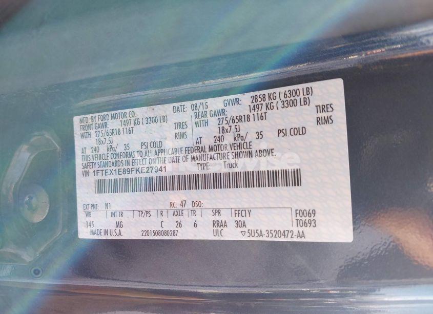 Photo 9 of 2015 Ford F-150 XLT (VIN 1FTEX1E89FKE27941)