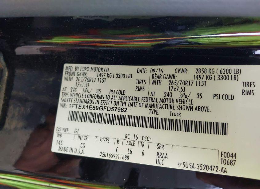 Photo 9 of 2016 Ford F-150 XL (VIN 1FTEX1E89GFD57982)