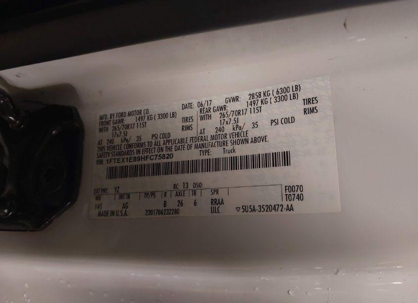 Photo 9 of 2017 Ford F-150 XL (VIN 1FTEX1E89HFC75820)