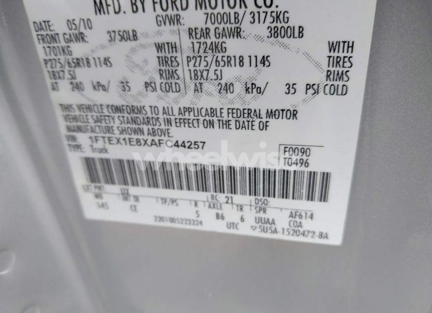 Photo 9 of 2010 Ford F-150 STX/XL/XLT (VIN 1FTEX1E8XAFC44257)