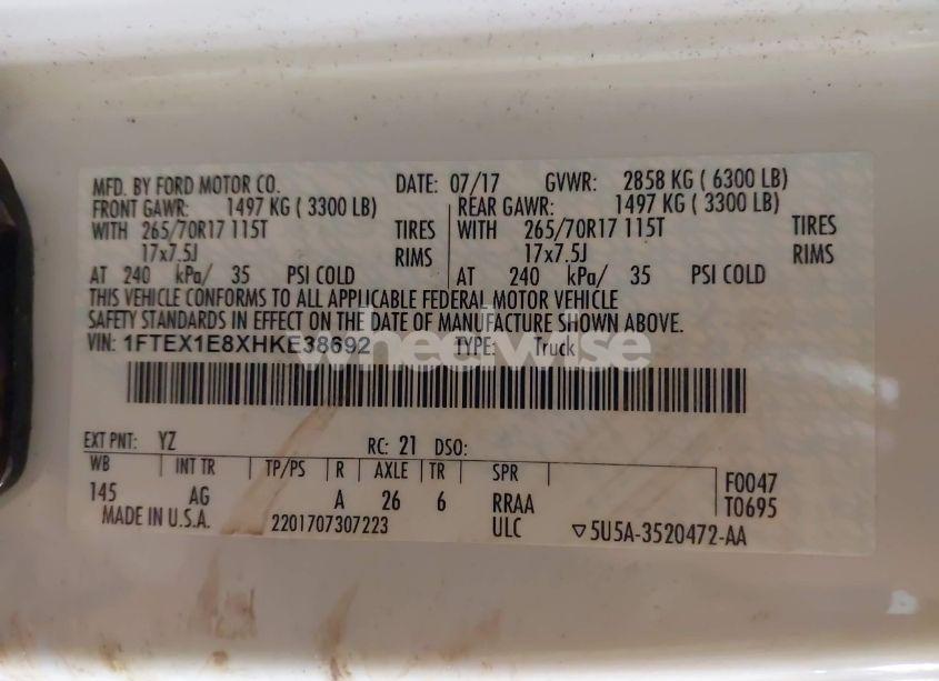 Photo 9 of 2017 Ford F-150 XL (VIN 1FTEX1E8XHKE38692)