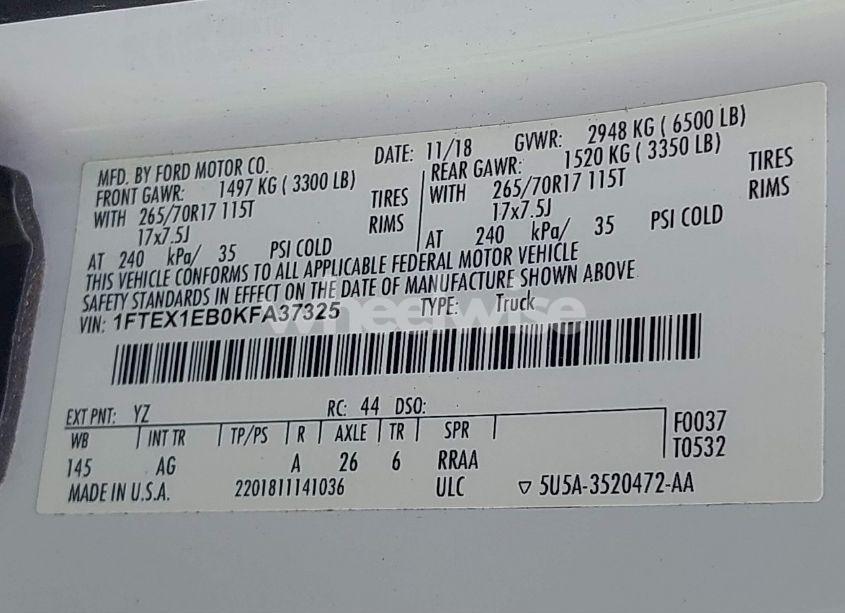 Photo 9 of 2019 Ford F-150 XL (VIN 1FTEX1EB0KFA37325)