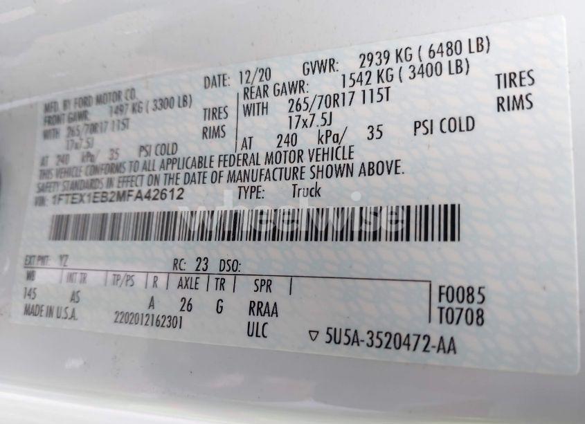 Photo 9 of 2021 Ford F-150 XL (VIN 1FTEX1EB2MFA42612)