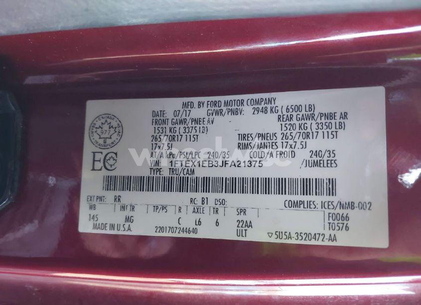 Photo 9 of 2018 Ford F-150 XLT (VIN 1FTEX1EB3JFA21375)