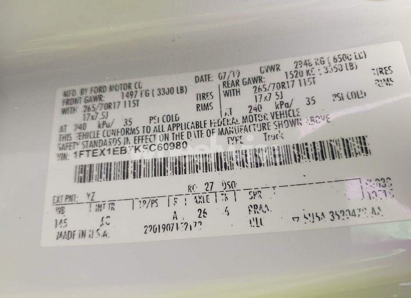 Photo 9 of 2019 Ford F-150 XL (VIN 1FTEX1EB7KFC60980)