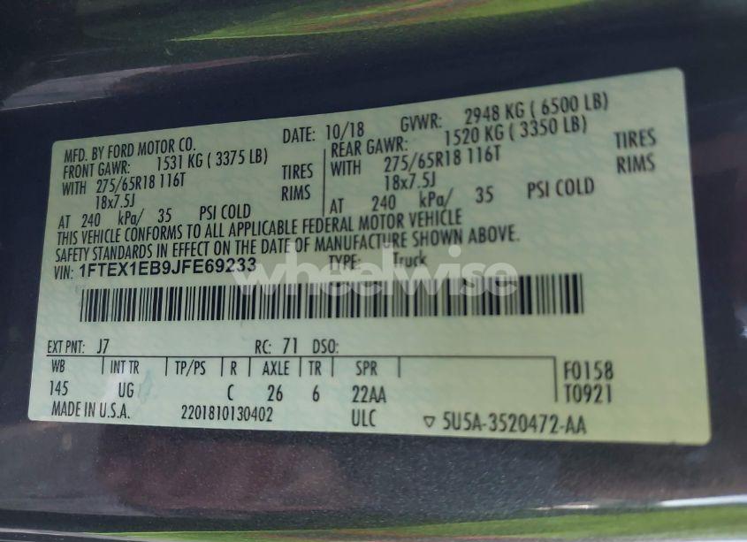 Photo 9 of 2018 Ford F-150 XLT (VIN 1FTEX1EB9JFE69233)