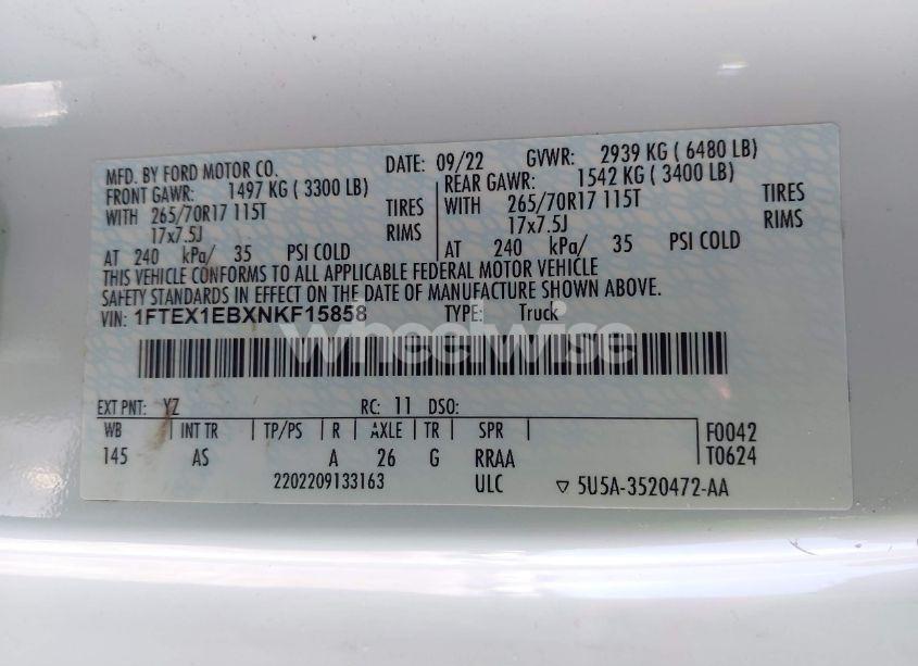 Photo 9 of 2022 Ford F-150 XL (VIN 1FTEX1EBXNKF15858)