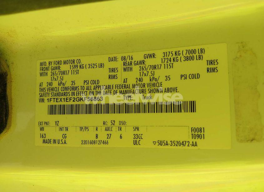 Photo 9 of 2016 Ford F-150 XL (VIN 1FTEX1EF2GKF56863)