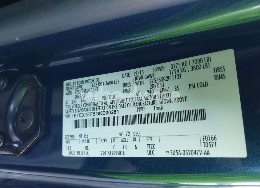 Photo 9 of 2016 Ford F-150 LARIAT (VIN 1FTEX1EF5GKD00281)