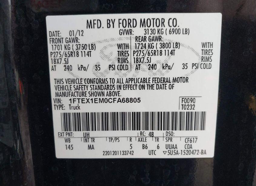 Photo 9 of 2012 Ford F-150 XLT (VIN 1FTEX1EM0CFA68805)