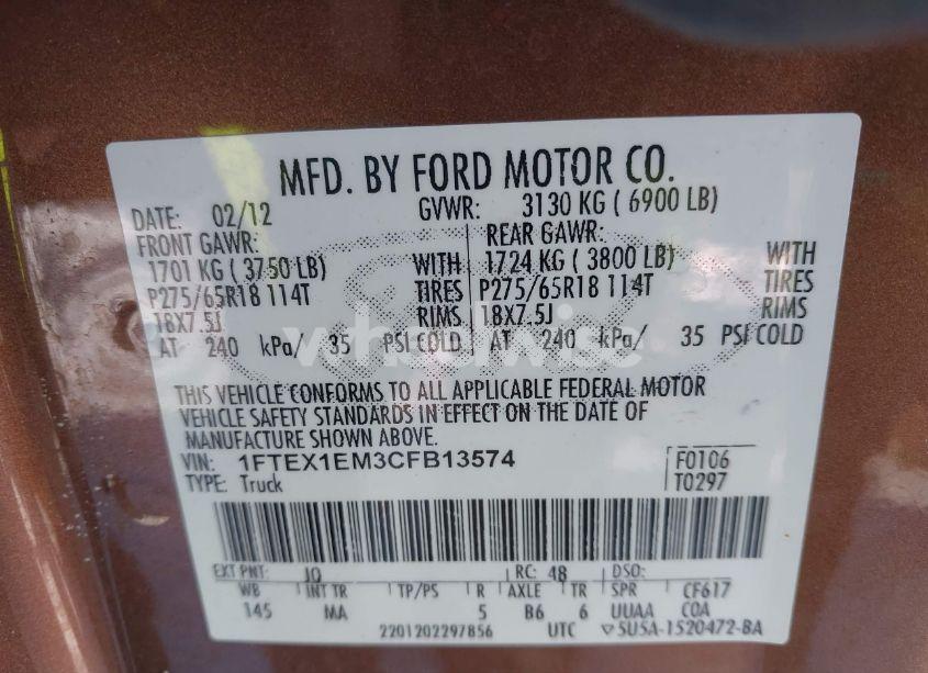 Photo 9 of 2012 Ford F-150 XLT (VIN 1FTEX1EM3CFB13574)