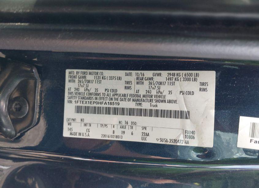 Photo 9 of 2017 Ford F-150 XL (VIN 1FTEX1EP0HFA18519)