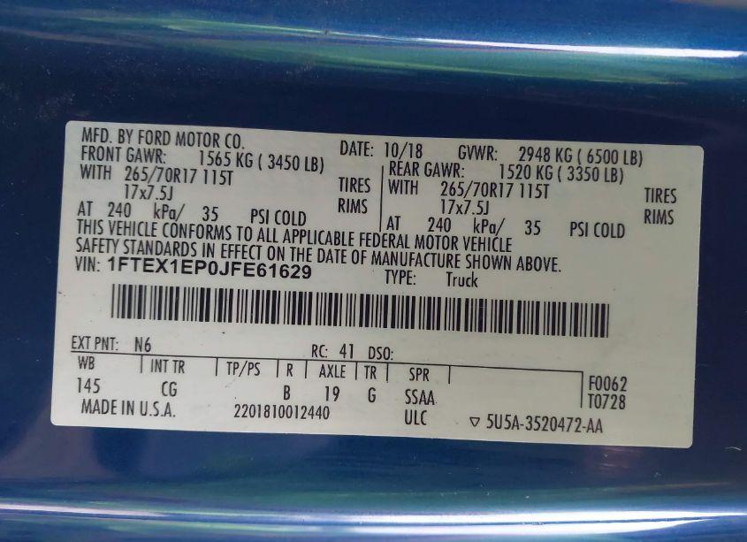 Photo 9 of 2018 Ford F-150 XL (VIN 1FTEX1EP0JFE61629)