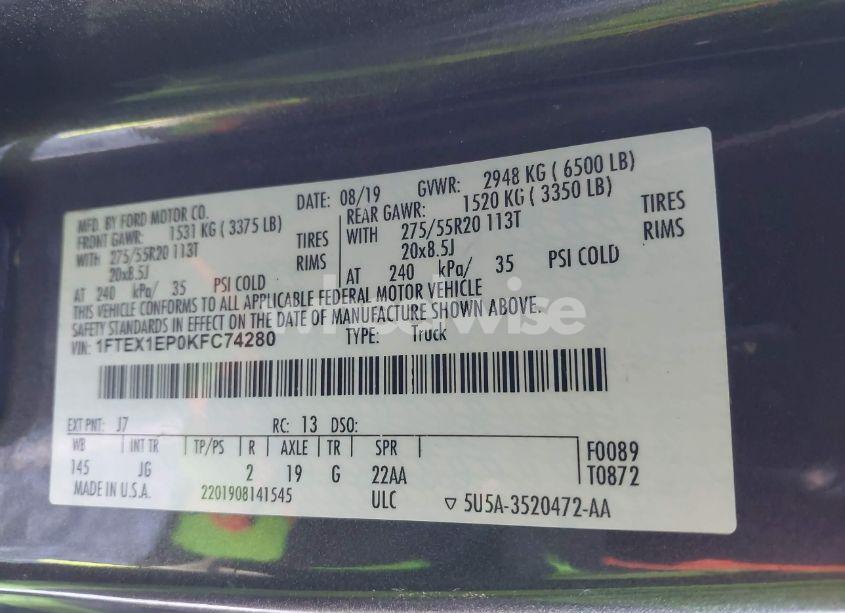 Photo 9 of 2019 Ford F-150 XL (VIN 1FTEX1EP0KFC74280)