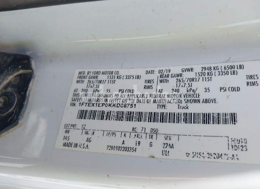 Photo 9 of 2019 Ford F-150 XL (VIN 1FTEX1EP0KKD06751)