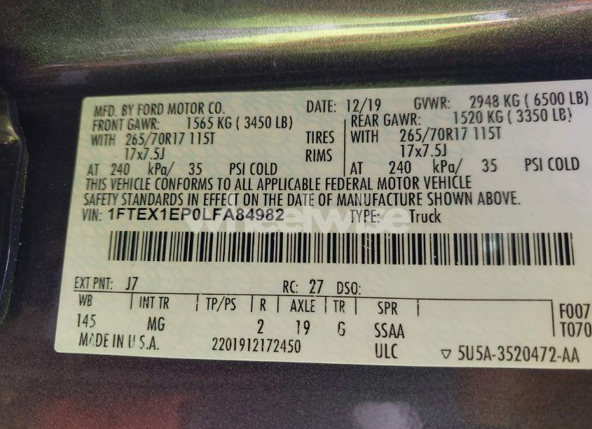 Photo 9 of 2020 Ford F-150 XLT (VIN 1FTEX1EP0LFA84982)