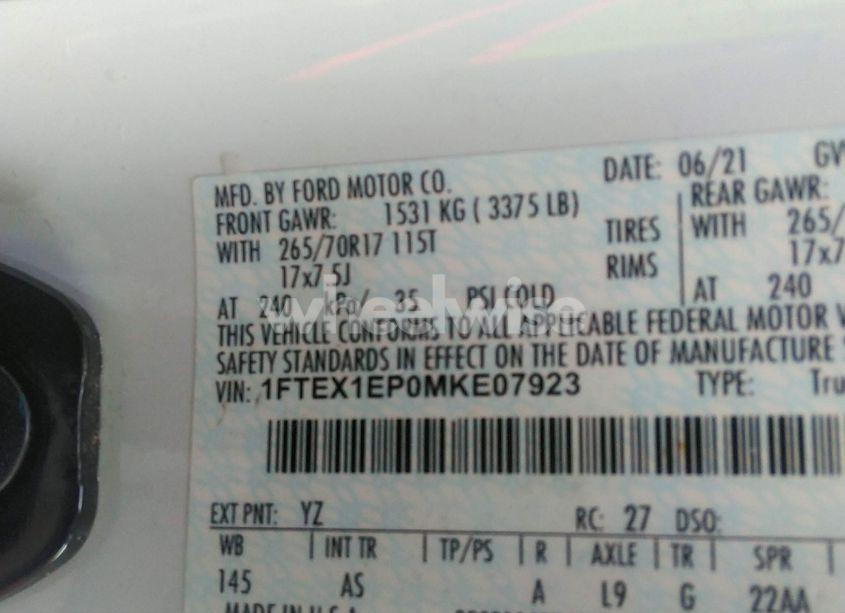 Photo 9 of 2021 Ford F-150 XL (VIN 1FTEX1EP0MKE07923)