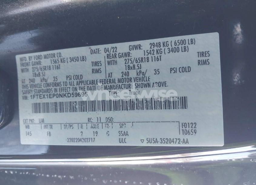 Photo 9 of 2022 Ford F-150 XLT (VIN 1FTEX1EP0NKD59695)