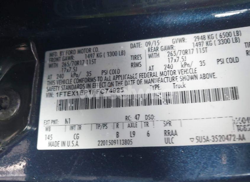 Photo 9 of 2015 Ford F-150 XL (VIN 1FTEX1EP1FFC74925)