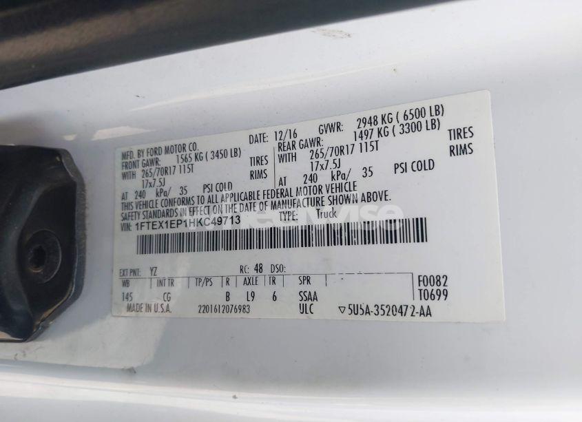 Photo 9 of 2017 Ford F-150 XL (VIN 1FTEX1EP1HKC49713)