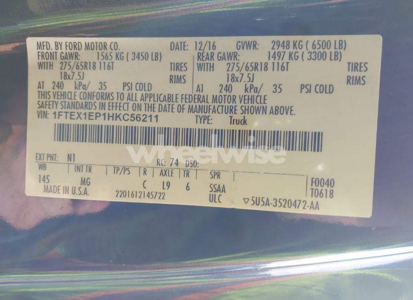 Photo 9 of 2017 Ford F-150 XLT (VIN 1FTEX1EP1HKC56211)