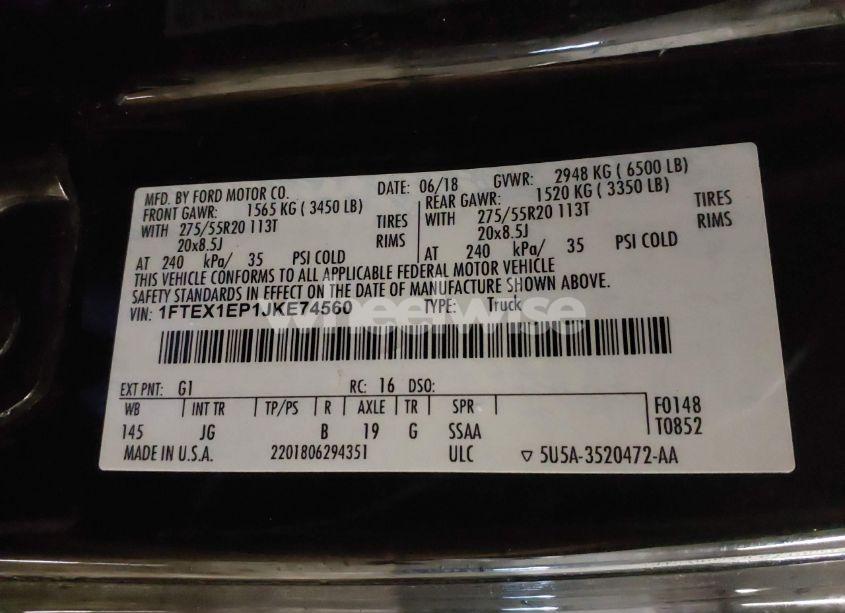 Photo 9 of 2018 Ford F-150 XL (VIN 1FTEX1EP1JKE74560)