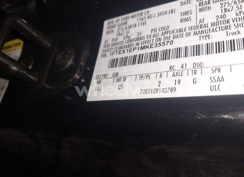 Photo 9 of 2021 Ford F-150 XLT (VIN 1FTEX1EP1MKE35570)