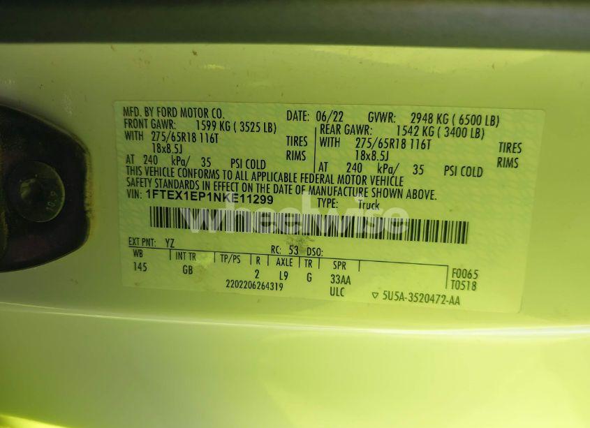 Photo 9 of 2022 Ford F-150 XL (VIN 1FTEX1EP1NKE11299)