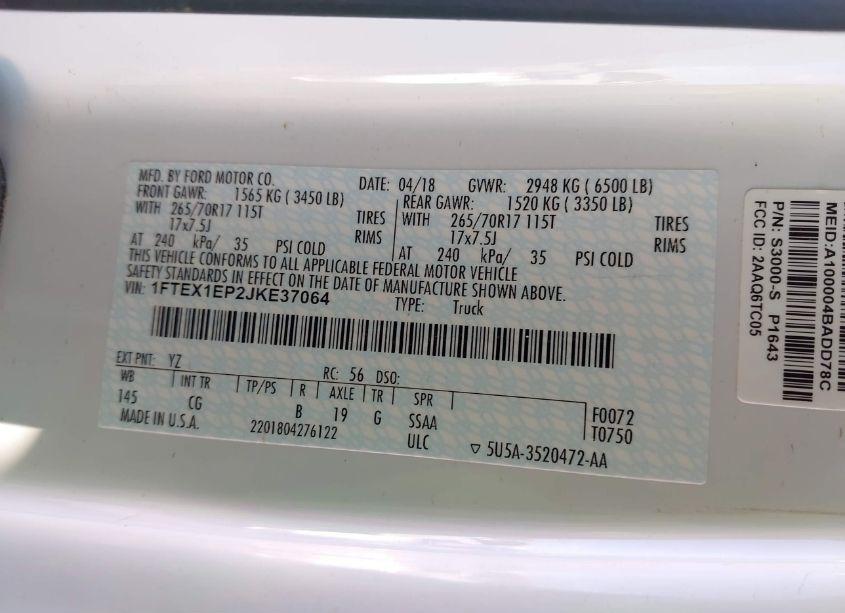 Photo 9 of 2018 Ford F-150 XL (VIN 1FTEX1EP2JKE37064)