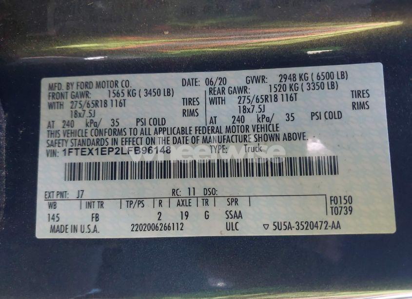 Photo 9 of 2020 Ford F-150 XLT (VIN 1FTEX1EP2LFB96148)