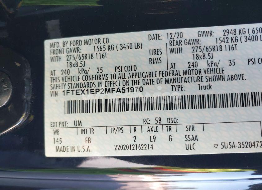 Photo 9 of 2021 Ford F-150 XLT (VIN 1FTEX1EP2MFA51970)