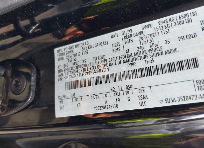 Photo 9 of 2022 Ford F-150 XL (VIN 1FTEX1EP2NFA38721)